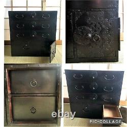 Antique Japanese Furniture Wood Cabinet Isho Tansu Shonai Black lacquered #0601