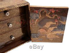 Antique Japanese Gold Lacquer Kodansu Miniature Cabinet Box Lavish Decoration