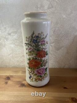 Antique Japanese Hand Painted Flowers White Glazed Vase Stamped