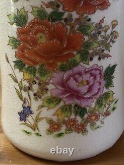 Antique Japanese Hand Painted Flowers White Glazed Vase Stamped