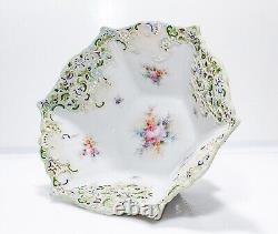 Antique Japanese Hand Painted Moriage Reticulated Footed Porcelain Bowl
