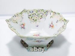 Antique Japanese Hand Painted Moriage Reticulated Footed Porcelain Bowl
