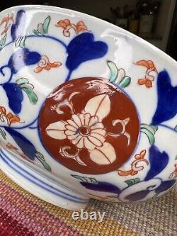 Antique Japanese Imari Blue & Red Decorated Large 9.75 Footed Bowl Japan
