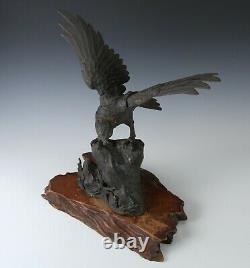 Antique Japanese Iron Hawk -Room Guardian Sculpture- Great Takaoka Product