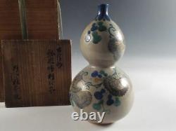 Antique Japanese Kyoto ware Ko-Kiyomizu Ceramic Tokkuri Bottle Vase with Box Japan