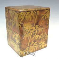 Antique Japanese Lacquer Bamboo Maki-e Picnic Lunch Box Jubako Sake Bottles Edo