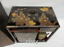 Antique Japanese Lacquer Maki-e Picnic Lunch Box Jubako with Sake Bottles Edo