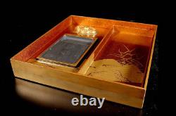Antique Japanese Lacquer Maki-e Suzuribako Inkstone Writing Box Kajikawa Edo Era