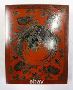 Antique Japanese Lacquer Phoenix Maki-e Suzuribako Inkstone Box