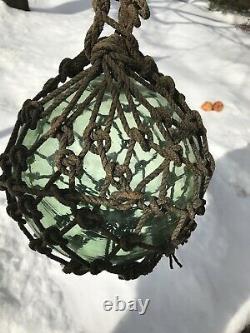 Antique Japanese Large Glass Fishing Float Buoy Ball Roped Net rare. Kwajalein