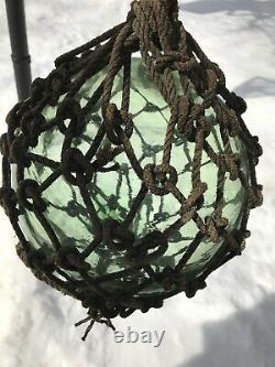 Antique Japanese Large Glass Fishing Float Buoy Ball Roped Net rare. Kwajalein