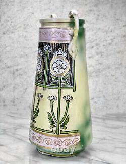 Antique Japanese Nippon Porcelain Double Handle Floral Motif Vase