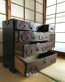 Antique Japanese Old Furniture wood cabinet Isho tansu 1800's Craft W. 23.2 #21