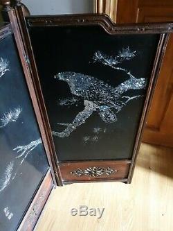 Antique Japanese Oriental 2 Panel Inlaid Mother/Pearl Screen