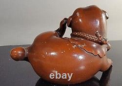 Antique Japanese Patinated Cast Iron Recumbent Pug Dog Okimono Figurine c1930's