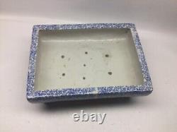 Antique Japanese Porcelain Blue And White Low Planter With Scrolls