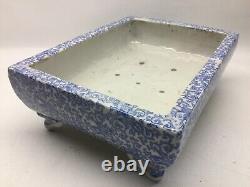 Antique Japanese Porcelain Blue And White Low Planter With Scrolls