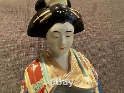 Antique Japanese Porcelain Kutani Geisha Woman Reading Scroll Okimono Figurine