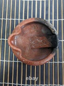 Antique Japanese Red AKA RAKU Ceramic Pottery Oil Lamp Bowl Japan