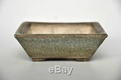 Antique Japanese Shigaraki White Green Crackle Glazed Square Bonsai Pot Patina