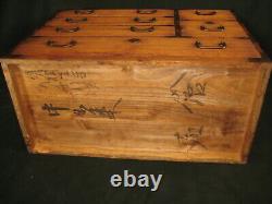 Antique Japanese Signed 6 Drawer Kiri Paulownia Wood Personal Tansu Chest ^