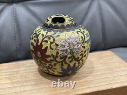 Antique Japanese Signed Great Ming Yellow Cloisonne Censer Incense Burner