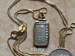 Antique Japanese Silver Last of the SAMURAI Ryo Pendant 24 18KGF Filled Chain