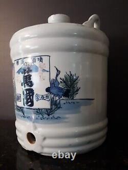 Antique Japanese Stoneware Sake Daru Barrel Jug Cask Dispenser