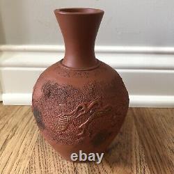 Antique Japanese Tokoname Red Clay Dragon Vase 7 1/2