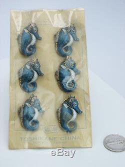 Antique Japanese Toshikane China Seahorse Buttons Mint Original Package Japan