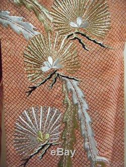 Antique Japanese Uchikake Wedding Kimono with Embroidered Phoenix & Shibori
