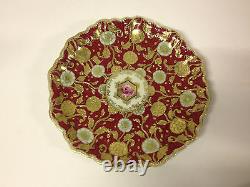 Antique Japanese Unmarked Nippon Porcelain Charger with Red & Gold Flower Dec