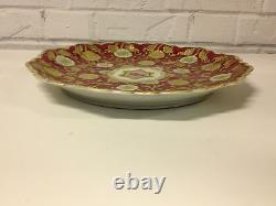 Antique Japanese Unmarked Nippon Porcelain Charger with Red & Gold Flower Dec