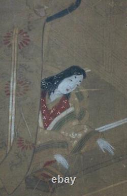 Antique Japanese Zen painting 1800s Byobu art Japan interior wind screen