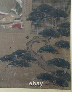 Antique Japanese Zen painting 1800s Byobu art Japan interior wind screen