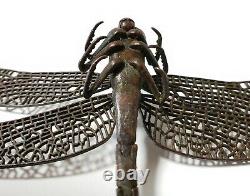 Antique Japanese articulated locomotive figurine dragonfly sculpture metal craft