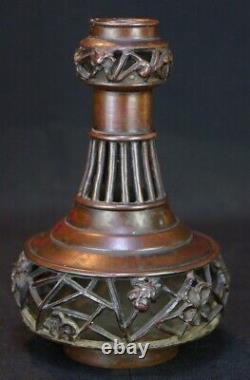 Antique Japanese bronze Kabin vase sculpture 1880s Japan Ikebana art