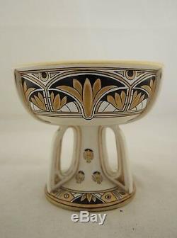 Antique Japanese signed Noritake hand painted Art Nouveau pedestal tazza bowl