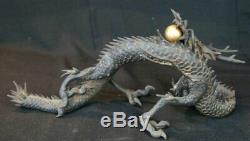 Antique Japanese solid bronze dragon sculpture Ryu 1900s Japan art craft