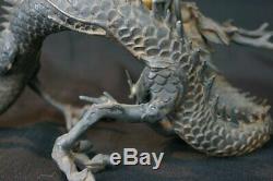 Antique Japanese solid bronze dragon sculpture Ryu 1900s Japan art craft