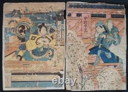 Antique Japanese wood block print 1800s Washi paper Japan art craft