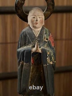 Antique Japanese wooden Buddhist statue SHAKANYORAI 24.3x8.5x6cm/9.7x3.4x2.4inch