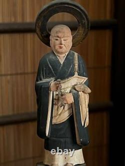 Antique Japanese wooden Buddhist statue SHAKANYORAI 24.3x8.5x6cm/9.7x3.4x2.4inch