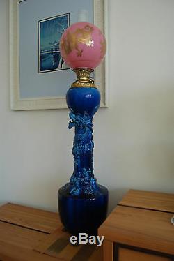 Antique Kerosene Oil Gwtw Chinese Japanese Dragon Awaji Banquet Victorian Lamp