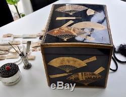 Antique Lacquer Box Case Meiji Japan Agarwood Kodo Set Silver Incense Burner 19c