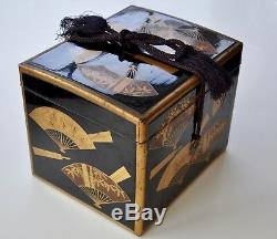 Antique Lacquer Box Case Meiji Japan Agarwood Kodo Set Silver Incense Burner 19c