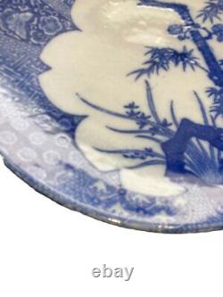 Antique Large Cobalt Blue Imari Porcelain Dish Geometric Floral Foliage Pattern