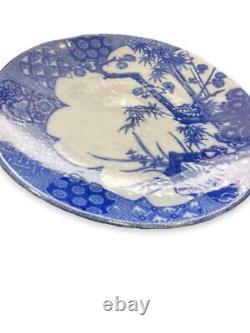 Antique Large Cobalt Blue Imari Porcelain Dish Geometric Floral Foliage Pattern