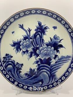 Antique Late 19th Century Japanese Meiji Blue & White Arita 16 Inch Charger