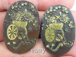 Antique Meiji Japanese Shakudo pair 2 Buttons (earrings)